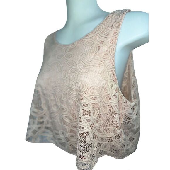 Emerald Sundae Sleeveless Dress Size M Neutral Peach Lace Floral One Piece - Picture 4 of 10